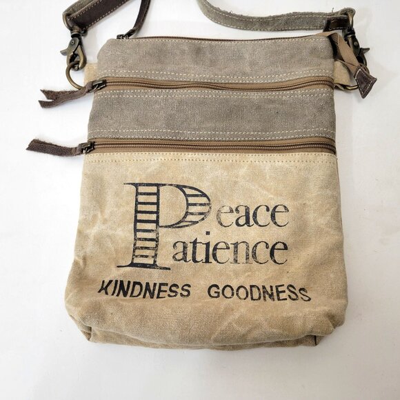 Peace Patience Kindness Goodness Canvas Crossbody Bag With Adjustable Strap & Zi - Picture 3 of 4